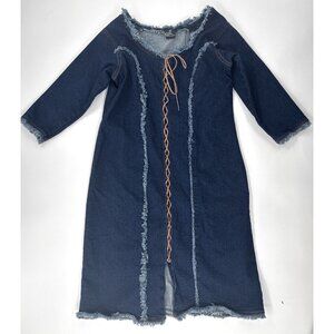 Vintage Starwear Womens Denim Dress Medium Leather Accent Fringe Cowgirl Western